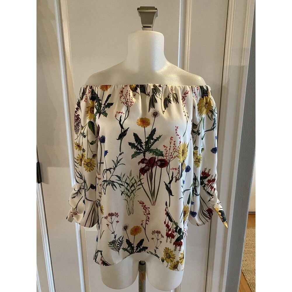 Bailey 44 Floral Size Small Off the Shoulder Blouse Top Ivory Garden Spring‎ - Picture 2 of 13